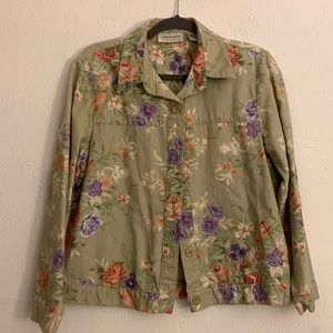 Lemon Grass Green Floral Button Down Women’s Spring Denim Jacket M